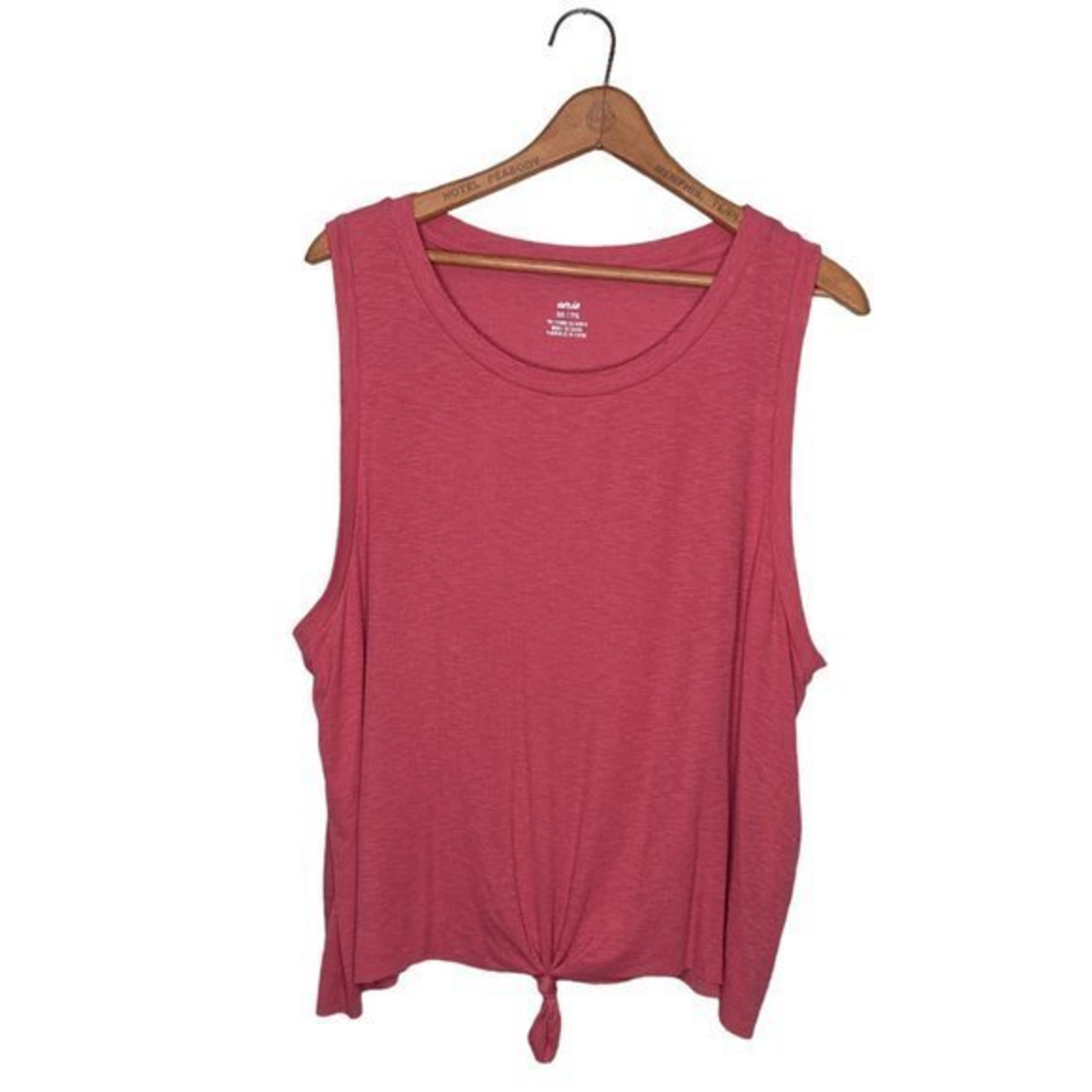 Aerie Size XXL Salmon Pink Ribbed Knit Stretch Tie Front Pullover Crop Tank Top